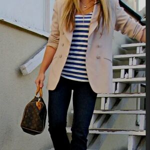 Boat neck navy and white striped shirt sz L